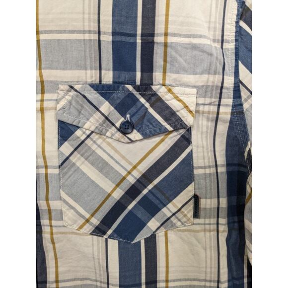 Merrell Button Up Shirt Mens XL Plaid Cotton Pockets Blue Outdoor Preppy - Picture 2 of 11